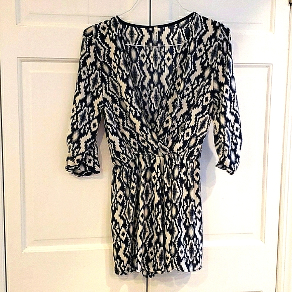 White and Blue short romper with mid length sleeve by Vijo Couture